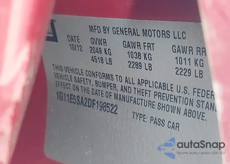 2013 Chevrolet Malibu 2Lt from USA, damaged, VIN 1G11E5SA2DF198522